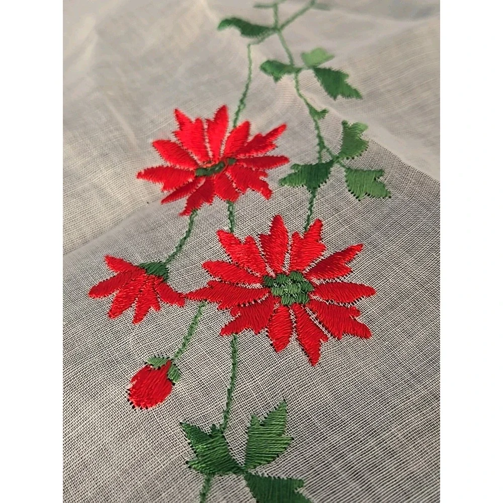 2 Vtg Ladies Hanky SWITZERLAND CHRISTMAS Handkerchief‎ POINSETTIA Tags